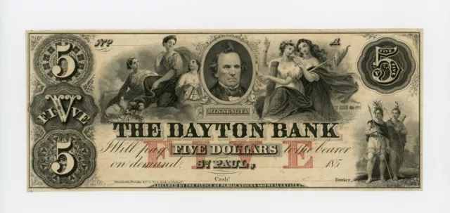 1850's $5 The Dayton Bank - St. Paul, MINNESOTA Note