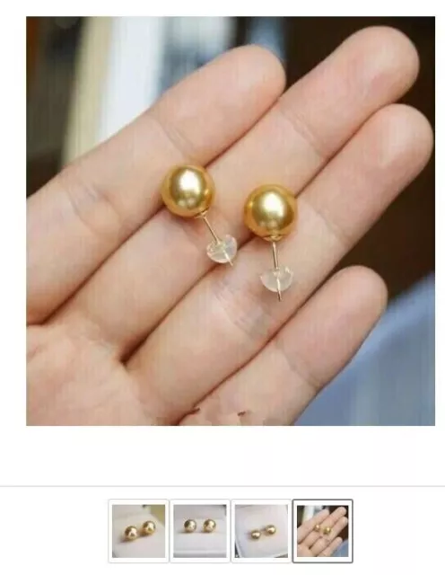 Pendientes de perlas redondos de oro natural del sur de China AAA+9-10 mm con custodia de oro de 18 K