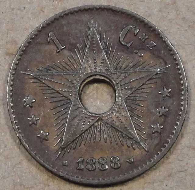 Belgian Congo 1888 One Centime Better Circulated Grade Coin as Pictured