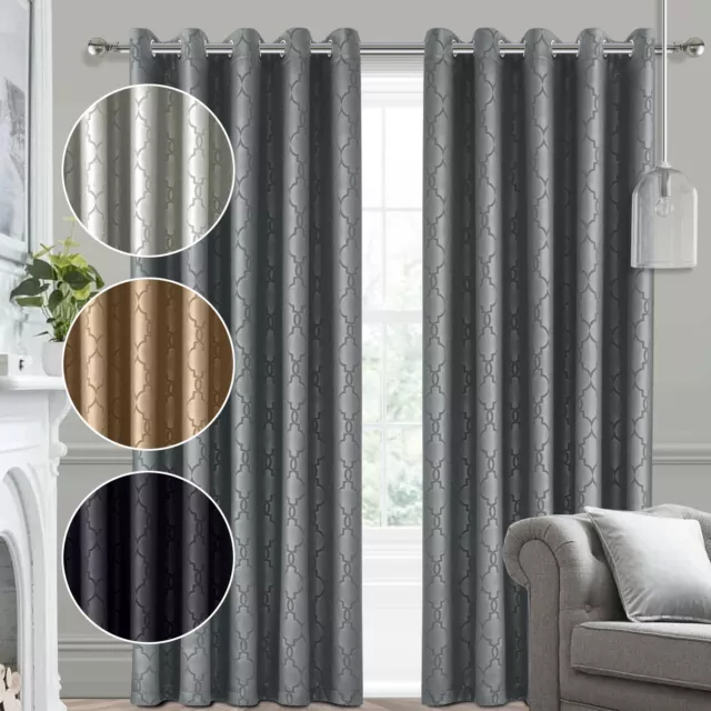 Thick Thermal Blackout Curtains Ready Made Eyelet Ring Top Curtain Pair Tiebacks