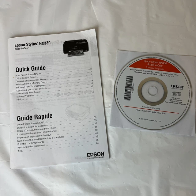 Epson Stylus NX330 Manual CD Drivers Quick Start Guide