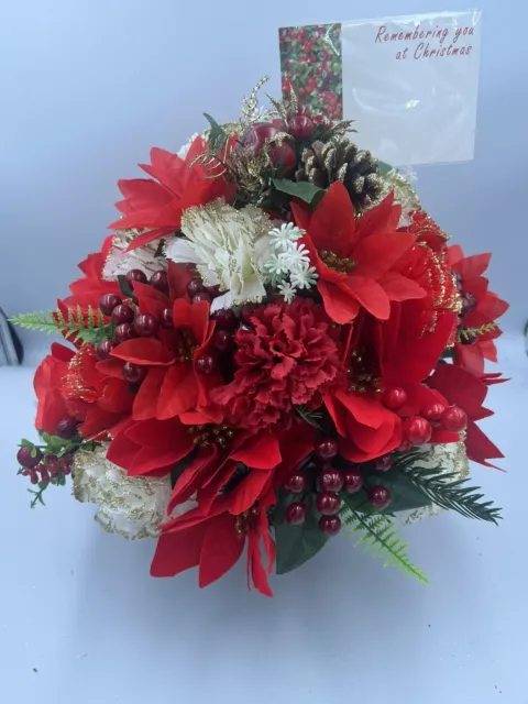 Quality Artificial Christmas  Arrangement Grave vase / Memorial / Crem Pot Red