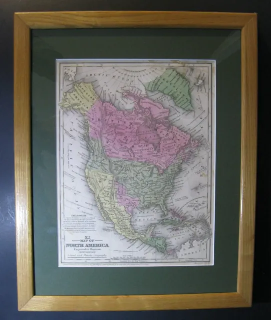 ©1839 Rare Mitchell Map № 3 No. America: Rep. of Texas, Russian America-Framed