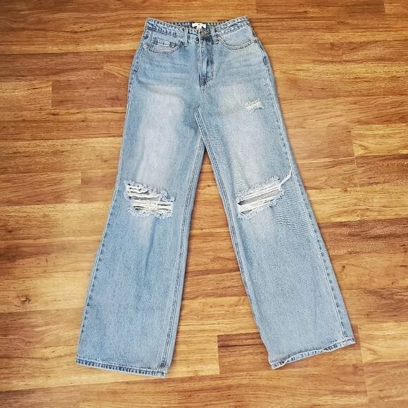 BP Women's Size 26 High Rise Wide Leg Light Wash Distressed Jeans