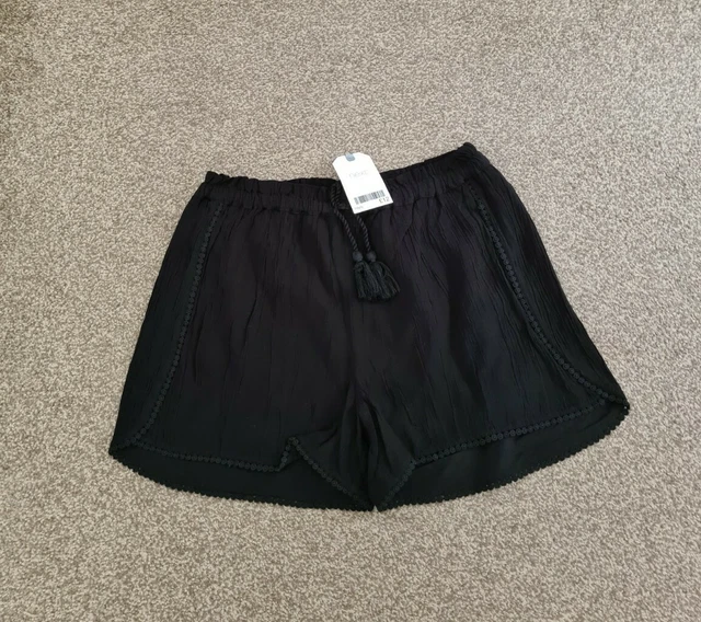 ☆☆ Pantaloncini nappa nuovi con etichette NEXT per ragazze neri arricciati età 10 anni ☆☆
