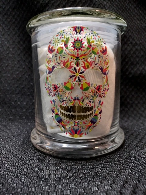 Sugar Skull Dia De Los Muertos Glass Container With Lid