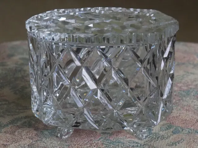 Dresser Box Powder Jar Lead Crystal Clear Glass Footed Jewelry Trinket Holder