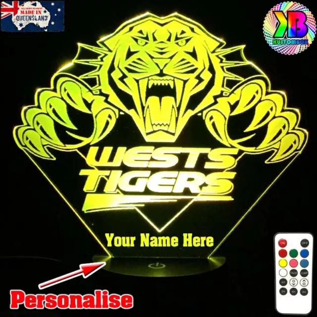 West Tigers Rugby League Personalised Name 3D Led Usb Night Light 7 Colour