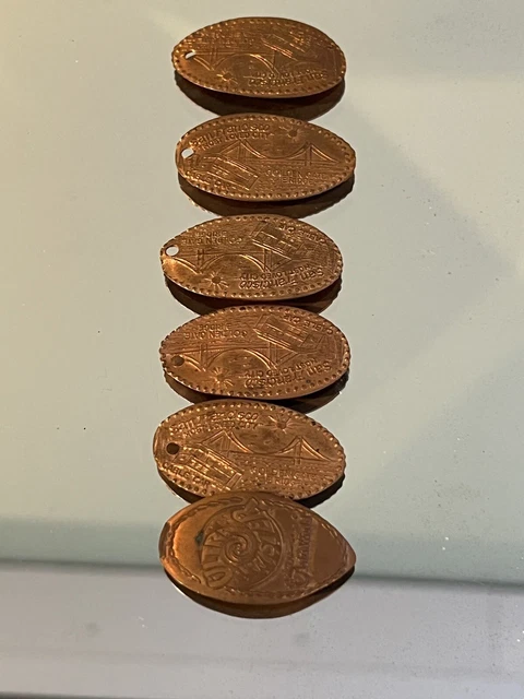 Lot (5)GOLDEN GATE BRIDGE WHARF CABLE CAR SAN FRANCISCO ELONGATED PRESSED PENNY