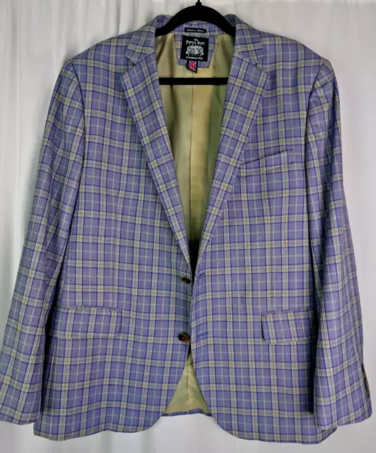 Savile Row Blazer Mens 44R Blue Plaid Check Blazer Sport Coat 2 Button