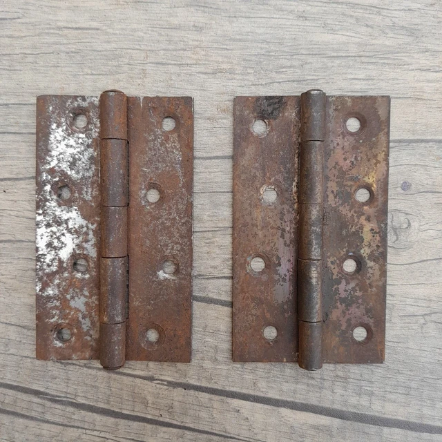 2pcs Vtg Iron handforged gate door window tool box trunk chest hinges Barn decor