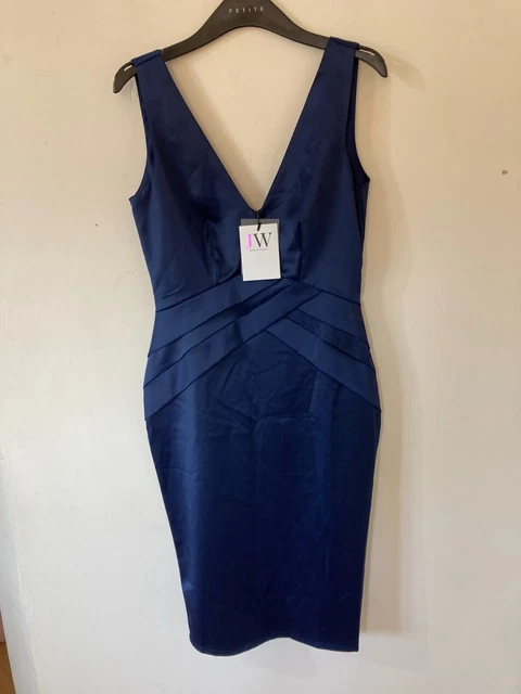 JESSICA WRIGHT NAVY Blue Sleeveless Satin Bodycon Dress Xmas Party Sz 10 BNWT 12.00 PicClick UK
