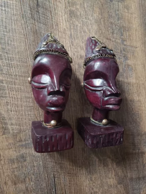 African Wood Carved Figures, Unique, Bookends