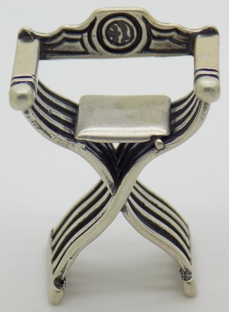 Vintage IN Argento Massiccio Italiano Fatto Savonarola Sedia Miniatura Marchiato