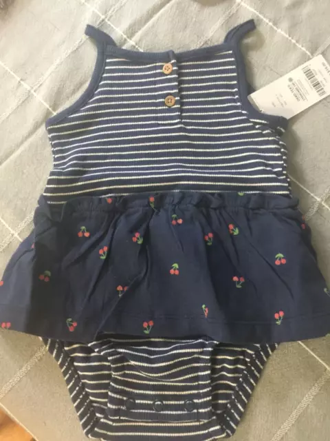 NIP Carters Baby Girl Striped Cherry Sunsuit Summer Outfit 9 M Buttons-Snaps on