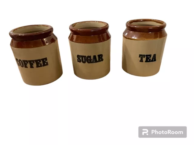 3 x Vintage Pearsons Stoneware Storage Jars Canisters Tea Sugar Coffee Set Brown