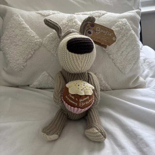 BOOFLE SOFT KNITTED Dog Toy Happy Birthday Pink Cupcake with tags £6.50