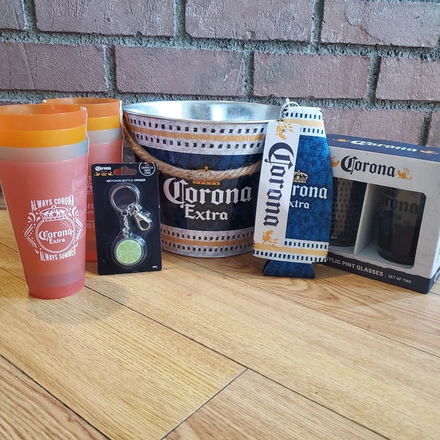 NEW Corona Extra Beer Merch Collection 13pc Glass Cup Ice Bucket Keychain Koozie