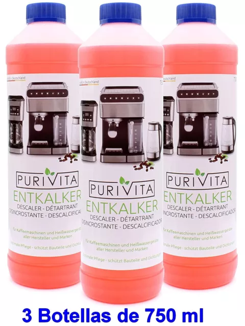 Purivita 3 Botellas 750 ml Liquido Descalcificador universal todas máquinas café