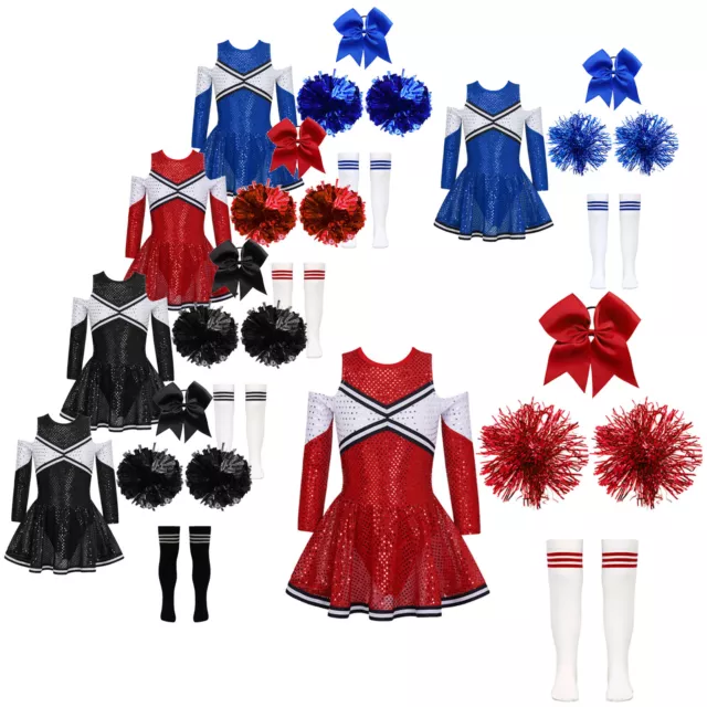 Kids Girls Cheerleading Outfits Party Halloween Dress Shiny Gymnastics Sequins 2