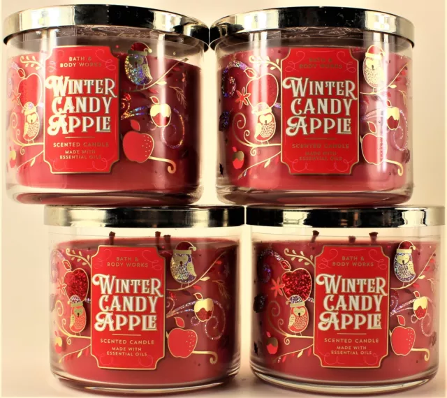 QTY 4 - Bath & Body Works WINTER CANDY APPLE 3 Wick 14.5 Oz Scented Candle