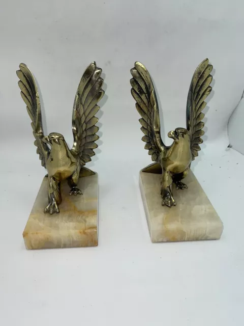 Pair of Vintage Gilded Bronze Bookends Book Ends Eagles Art Deco