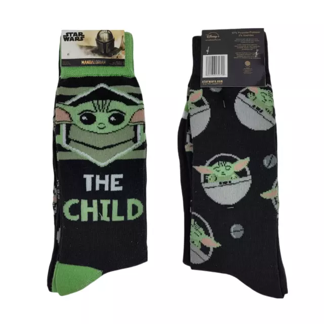 Star Wars Combo - Baby Yoda Mandalorian Hat + Casual Crew Socks 2 Pair Size 6-12 3