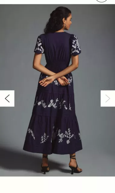 Anthropologie Navy Blue The Somerset Embroidered Edition Maxi Dress Xs Bnwt 3