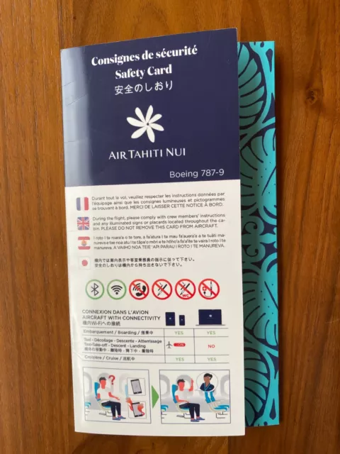 Safety Card Air Tahiti Boeing 787 Tres Rare