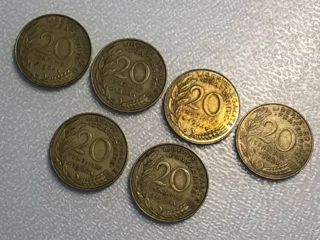 6x Umlauf Münze Coin 20 Centimes Frankreich France Liberte Egalite Fraternite