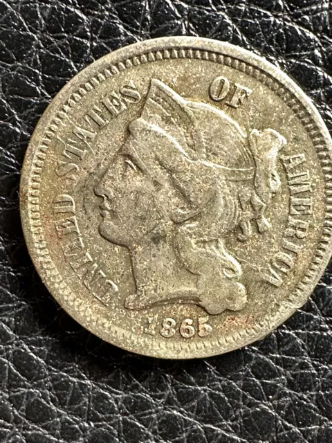 1865 Three 3 Cent Nickel- VF/XF Details