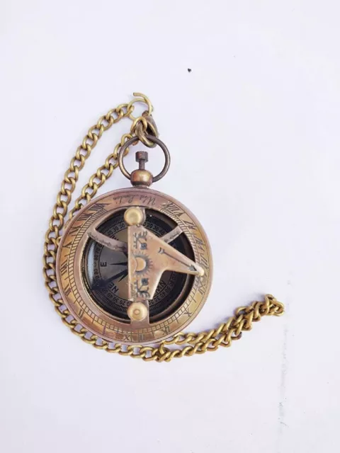 Compass Sundial Pocket Chain & Push Button for Traveling gift LOTS OF 10 PCS