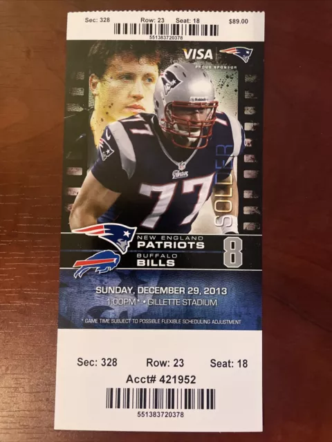 New England Patriots vs Buffalo Bills 12-29-2013 NFL Ticket Stub - Solder