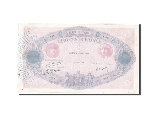 [#209478] Billet, France, 500 Francs, 500 F 1888-1940 ''Bleu et Rose'', 1922, 19