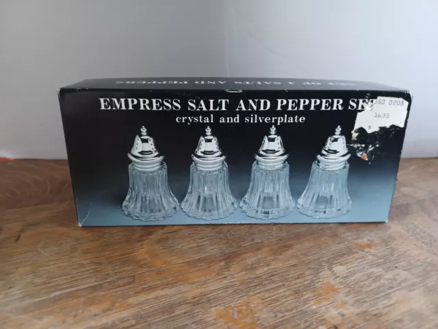 Empress Salt Pepper set Crystal Silverplated Godinger Silver Art Set of 4