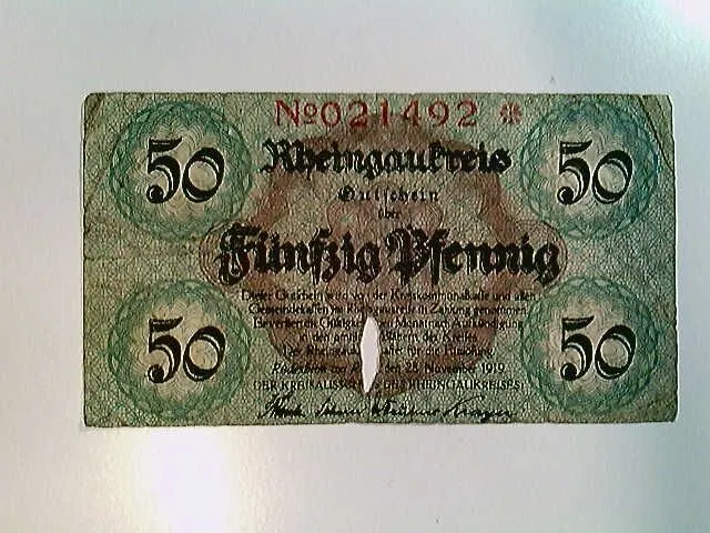 Notgeld, Rheingaukreis, Rüdesheim, 50 Pfennig, 1919