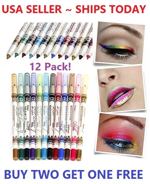 12 Color Glitter Eyeshadow Lip EyeLiner Eye Shadow Pencil Shimmer Pen Makeup Set