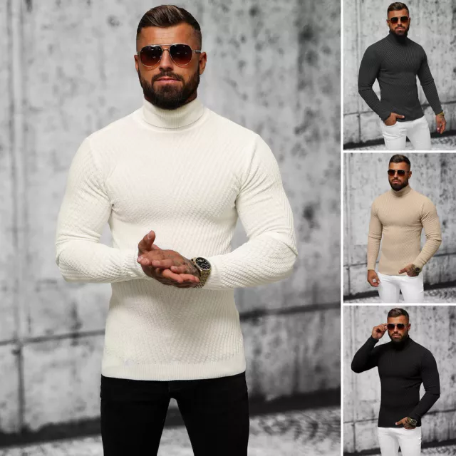 Pullover Sweater Sweatshirt Pulli Strickpullover Rollkragen Basic Herren OZONEE