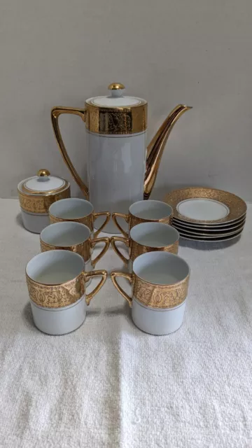 VINTAGE ROYAL CROWN IMPERIAL 6 Person Tea Coffee Set 22k Gold And White #55/522