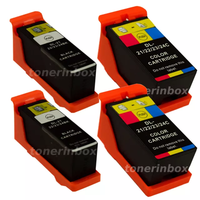 4pk Series 21/22/23 Ink Cartridges Black/Color for Dell V515w V313w V313 Printer