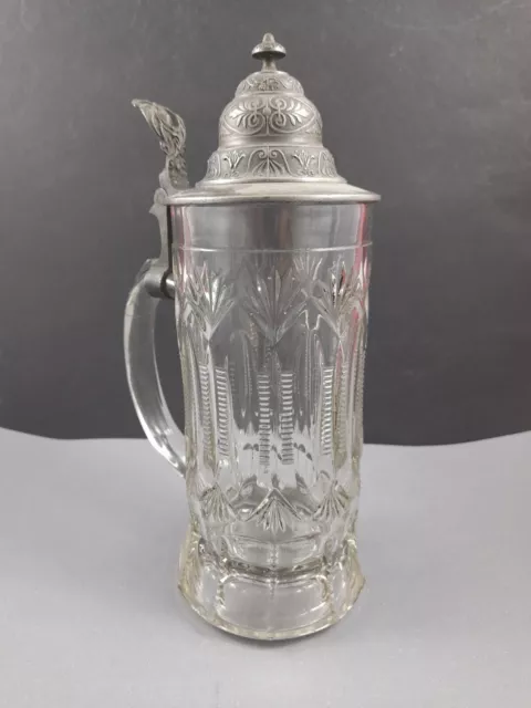 Bierkrug Glaskrug mit Zinndeckel antik Bayern um 1910