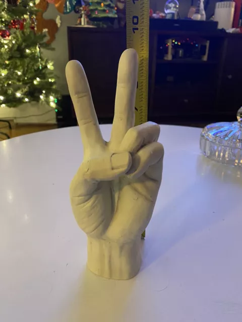 Vintage Peace Sign Hand Art Sculpture Figurine Home Decorative White 9” 1960’s