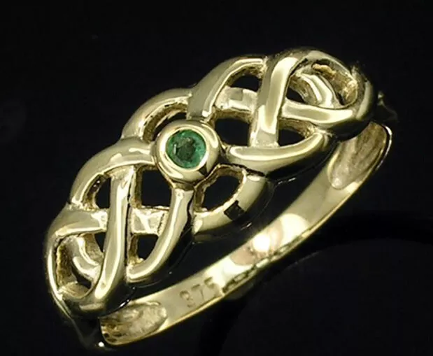 R146 Genuine 9ct or 18K Solid Gold Natural Emerald Keltic Celtic Filigree Ring