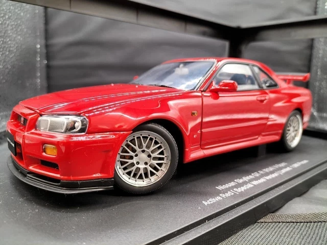AUTOART 1/18 SCALE Nissan Skyline GT-R R34 (Active Red) Model Car with ...