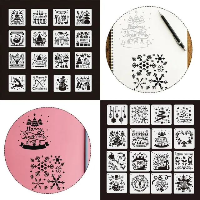 16PCS SMALL STENCILS Painting Stencil Christmas Hollow Templates