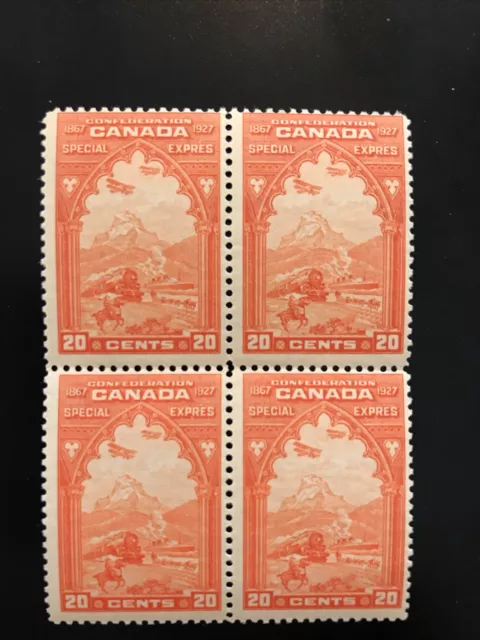 Canada Sc #E3 (1927) 20c orange Special Delivery Mint Block Of 4, 2X MNH 2x MLH