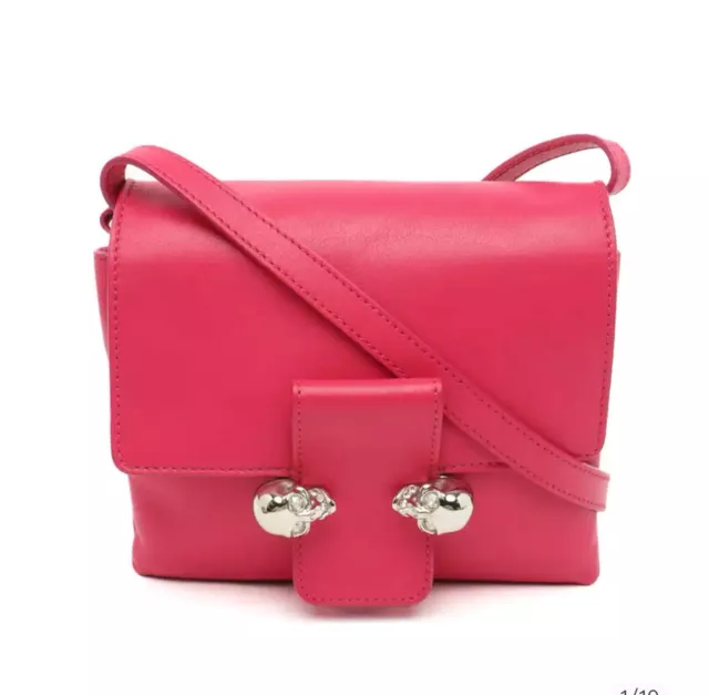 Alexander McQueen Hot Pink Leather Twin Skull Small Crossbody Bag 439450