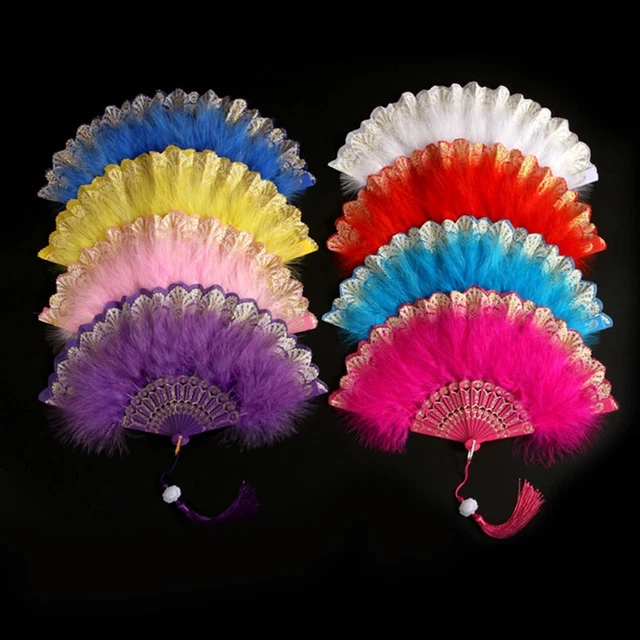 Lolita Pluma Plegable Fan Dulces Hada Niña Court Dance Ventilador de Mano