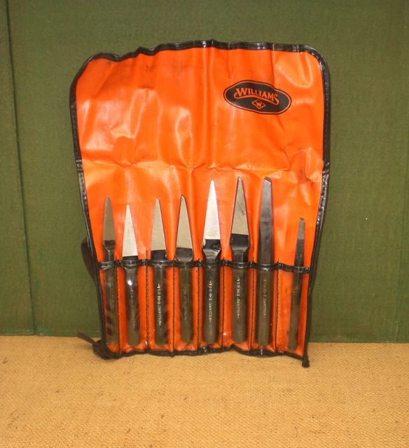 VINTAGE WILLIAMS MECHANICS Cold 8 Chisel Set With Original Orange Tool