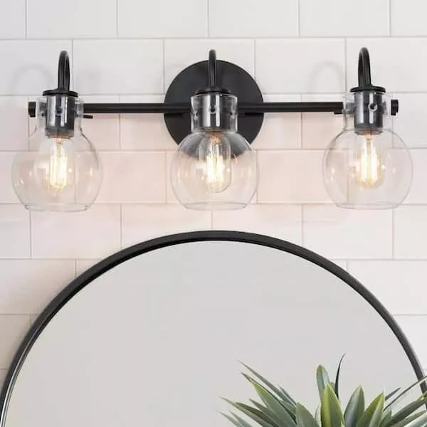 LNC 22 in. 3-Light Modern Black Bathroom Vanity Light - Clear Glass Globe Shades